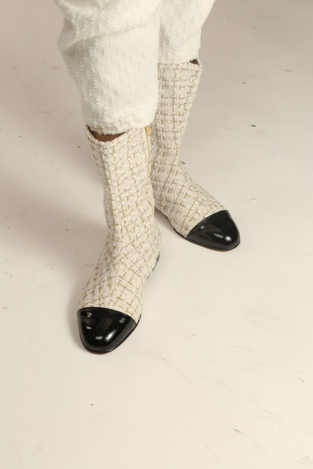 CHANEL CREAM BOOTS - sustainably made MOMO NEW YORK sustainable clothing, ankle boots slow fashion