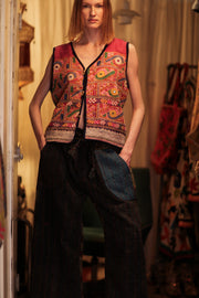 LENA KANTHA TROUSERS DARK BLUE - sustainably made MOMO NEW YORK sustainable clothing, embroidered slow fashion