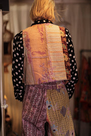 LENA KANTHA TROUSERS PURPLE PATTERN - sustainably made MOMO NEW YORK sustainable clothing, embroidered slow fashion