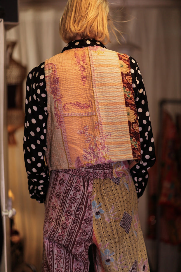 LENA KANTHA TROUSERS PURPLE PATTERN - sustainably made MOMO NEW YORK sustainable clothing, embroidered slow fashion