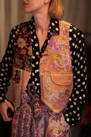 LENA KANTHA TROUSERS PURPLE PATTERN - sustainably made MOMO NEW YORK sustainable clothing, embroidered slow fashion