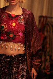 LENA KANTHA TROUSERS RED WINE - sustainably made MOMO NEW YORK sustainable clothing, embroidered slow fashion