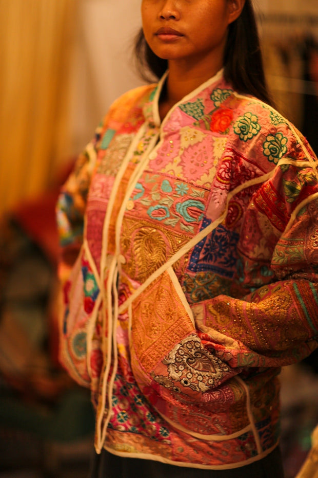 PINK PATCHWORK JACKET FRINA - sustainably made MOMO NEW YORK sustainable clothing, bestseller slow fashion