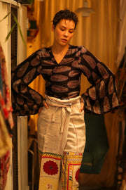 SILK WRAP TOP AURELIA FEATHER BLACK - sustainably made MOMO NEW YORK sustainable clothing, new slow fashion